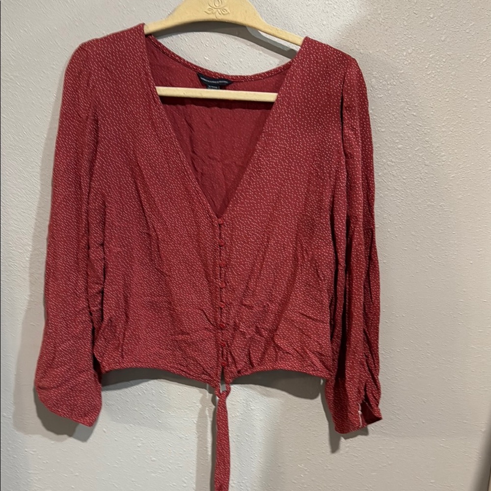 American Eagle Outfitters Pink 3/4 Sleeve Tie Front Blouse